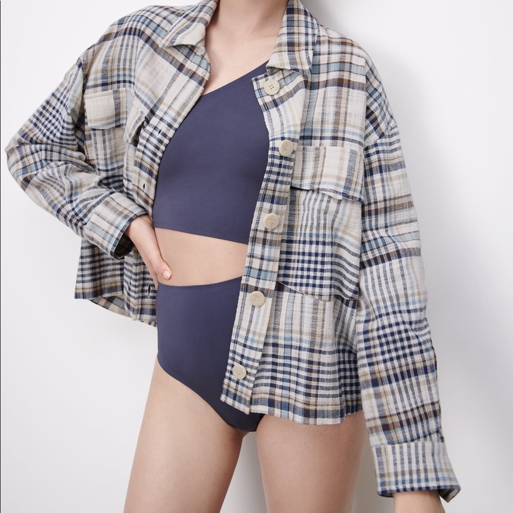 Zara Brand New Cotton Plaid Shirt Jacket